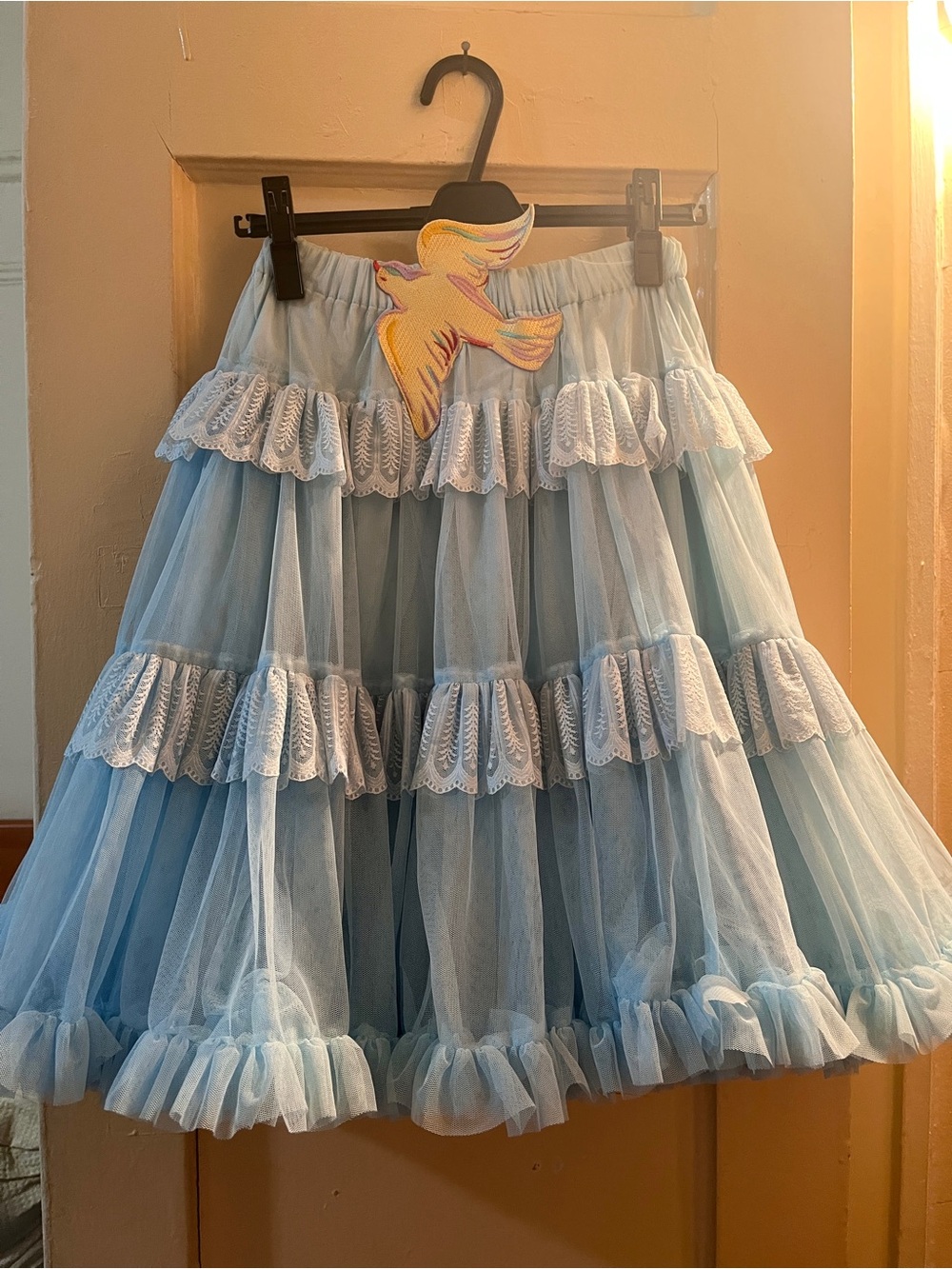 Unlogical Poem Blue Pigeon Embroidered Tiered Tulle TUTU Skirt M